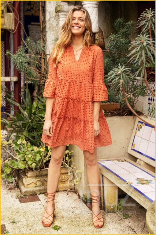 Broderie Jurk Kampur - AAI210012 oranje - Afbeelding 2
