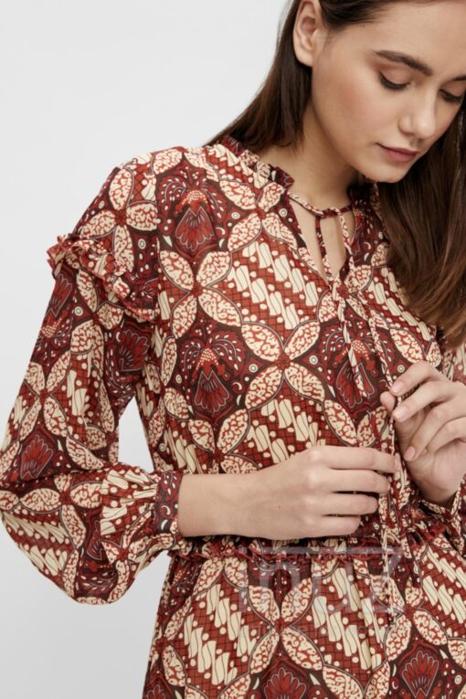 Mini Jurk met print- OBJ210003 rood-beige - Afbeelding 3