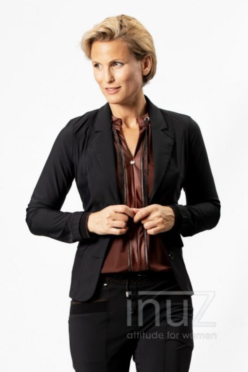 blazer zwart gebreide boord - ZIP200052 zwart - Afbeelding 3