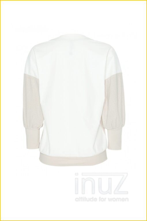 Top V-neck - ZIP220017 sand/white