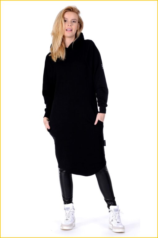 Sneakerdresses Hoodydress black lang