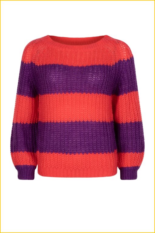 Ydence - Knitted sweater Frankie - YDE220021 coral/purple