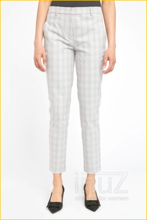 Broek Kylie crop ruit - FIU220006 soft grey check