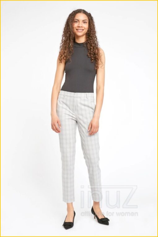 Broek Kylie crop ruit - FIU220006 soft grey check