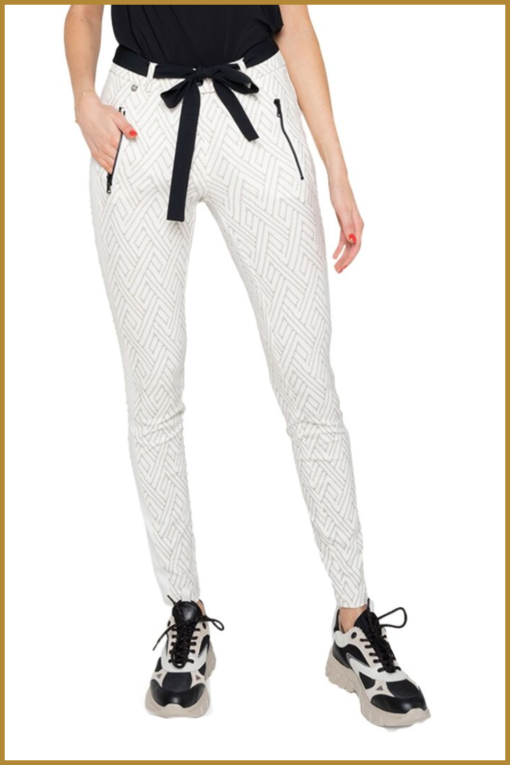 ZIP73 - Broek ritsjes print - ZIP230020 off-white/sand