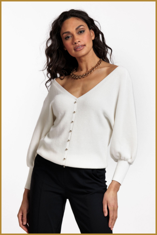 STUDIO ANNELOES - Elora button pullover white - STU230044