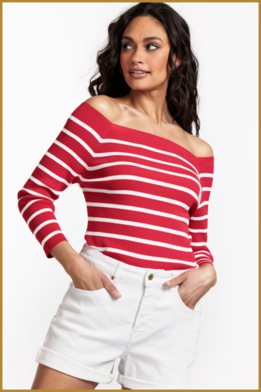 STUDIO ANNELOES -  Diede stripe bootneck pullover red white - STU230043