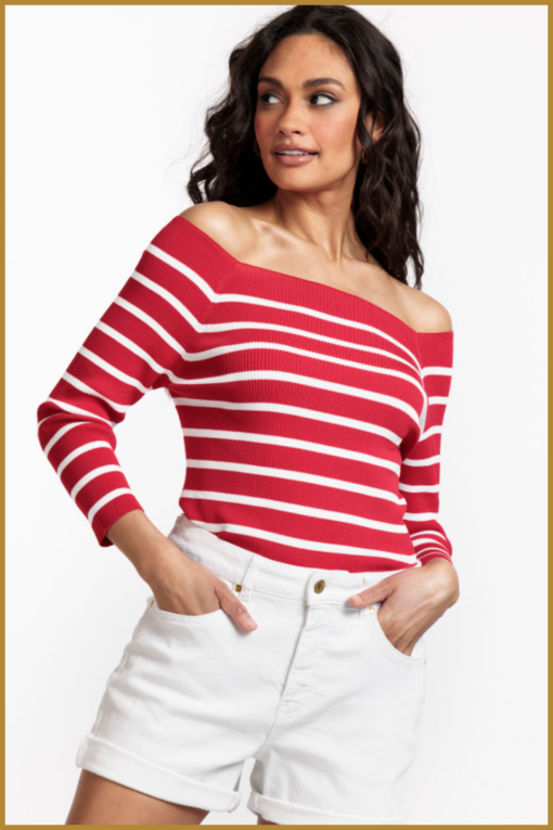 STUDIO ANNELOES - Diede stripe bootneck pullover red white - STU230043