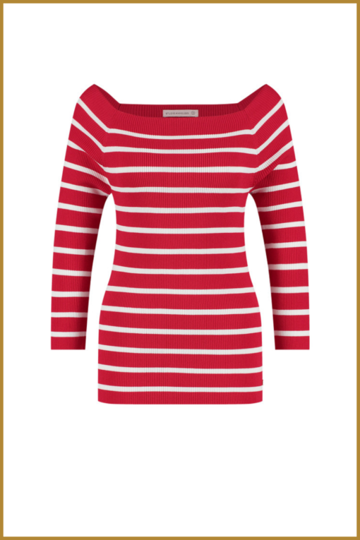 STUDIO ANNELOES -  Diede stripe bootneck pullover red white - STU230043 - Afbeelding 2