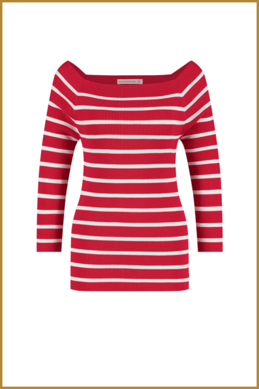 STUDIO ANNELOES - Diede stripe bootneck pullover red white - STU230043