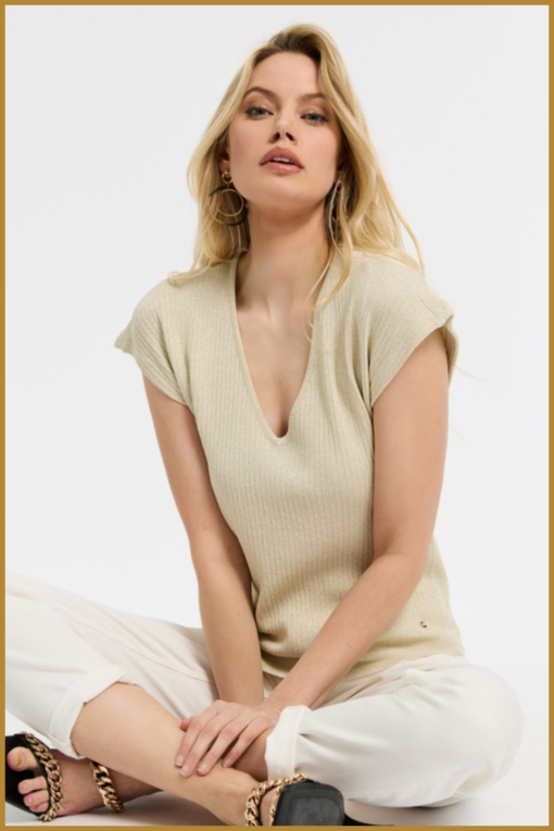 STUDIO ANNELOES -  Tanya lurex pullover offwhite - STU230080
