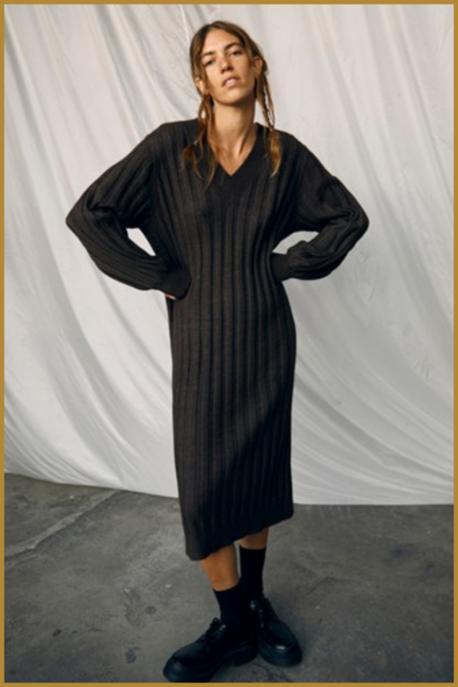 Object - OBJALICE L/S KNIT DRESS - OBJ230042 dark grey melange - Afbeelding 2