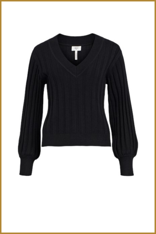 OBJALICE L/S V-NECK KNIT PULLOVER - OBJ230051 black