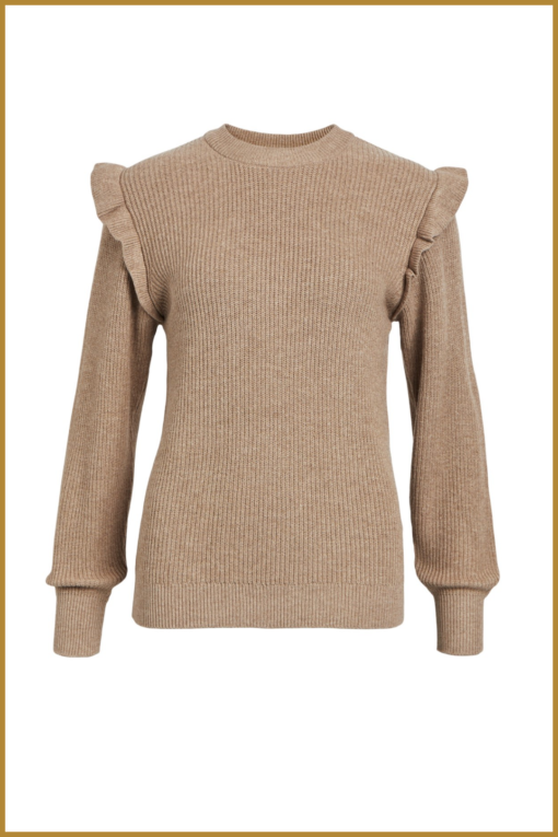 Pullover OBJMALENA ruffle - OBJ230061 fossil