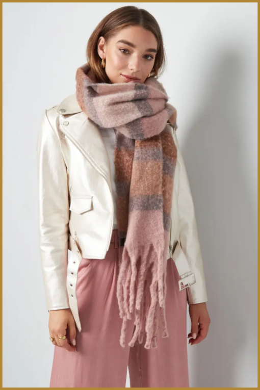 INUZ - Sjaal met strepen multi - YEH230005 beige/roze