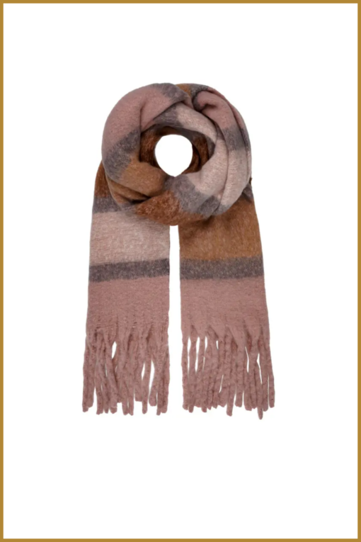 INUZ - Sjaal met strepen multi - YEH230005 beige/roze