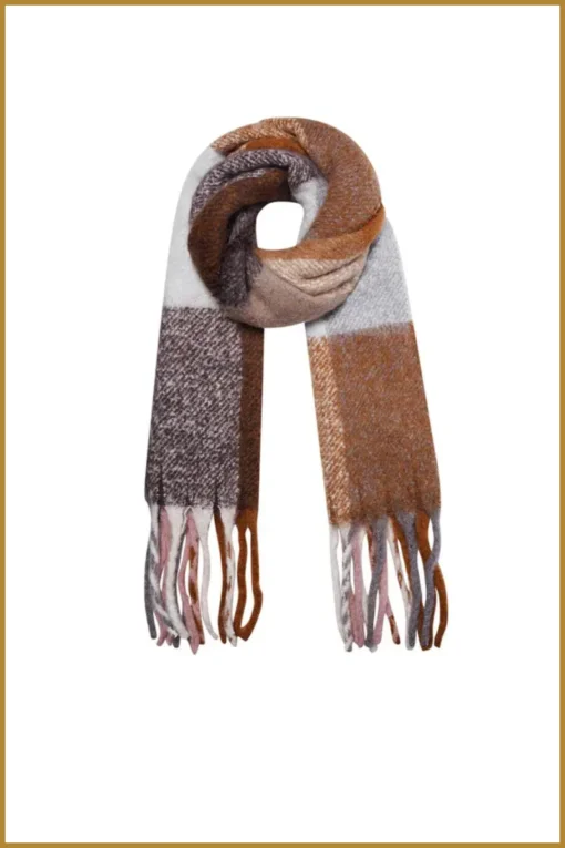 INUZ - Multikleuren wintersjaal met franjes - YEH230008 bruin