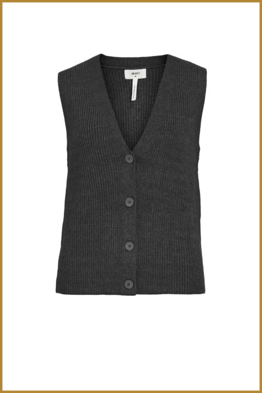 OBJECT - OBJMALENA KNIT VEST - OBJ230078 dark grey melange - Afbeelding 2