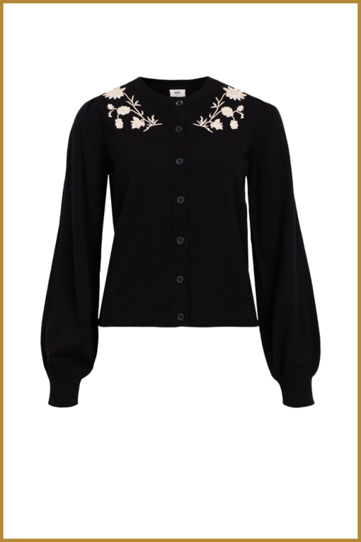 OBJECT - OBJTHESS L/S KNIT EMBROIDERY CARDIGAN E black -OBJ230105