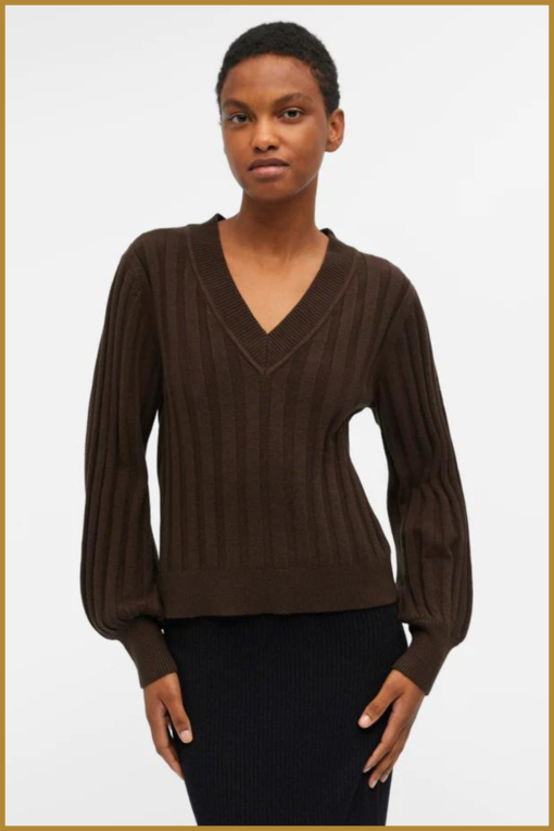 OBJALICE L/S V-NECK KNIT PULLOVER - OBJ230052 java