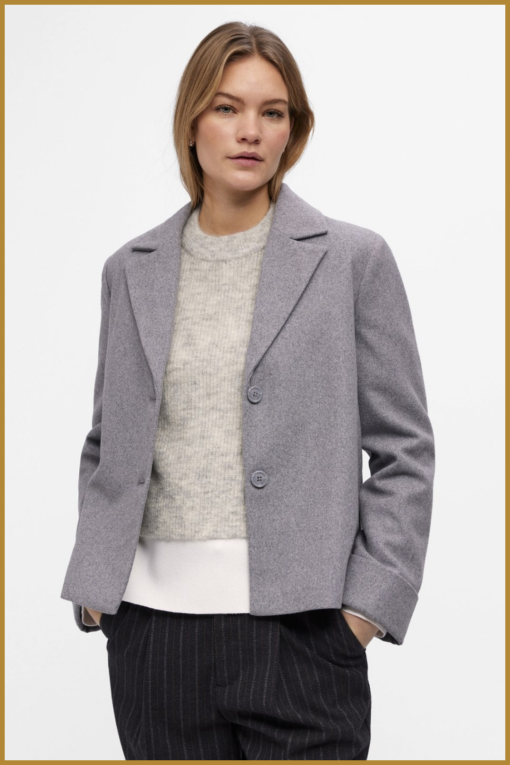 OBJECT - OBJNICOLE L/S WOOL JACKET - OBJ240003  light grey melange