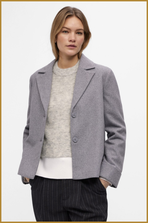 OBJECT - OBJNICOLE L/S WOOL JACKET - OBJ240003 light grey melange