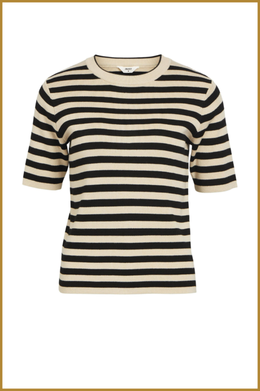 OBJECT - OBJESTER S/S NEW KNIT PULLOVER - OBJ240014 sandshell black - Afbeelding 2