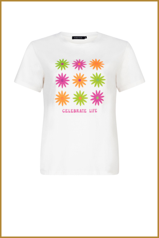 YDENCE-  T-shirt Celebrate life fucsia green -YDE240008