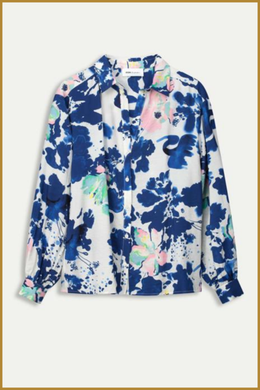 POM - Blouse violet crane birds blue -blue -POM240010 - Afbeelding 2