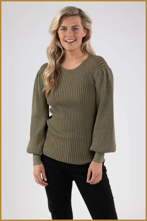 NUKUS  Mullberry Pullover Lurex Burned Olive-NUK240027