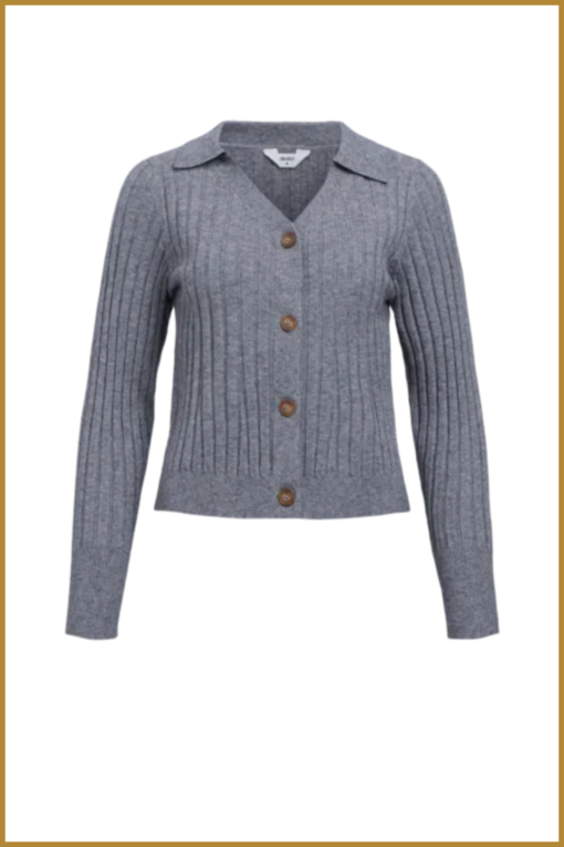 OBJECT -  OBJTHESS LS KNIT RIB CARDIGAN grijs -OBJ240077