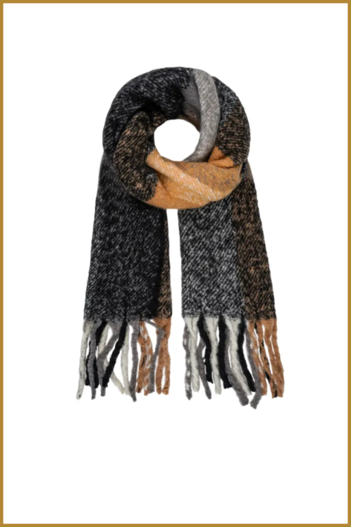 INUZ -  Wintersjaal gemeleerd zwart bruin wit-YEH240006