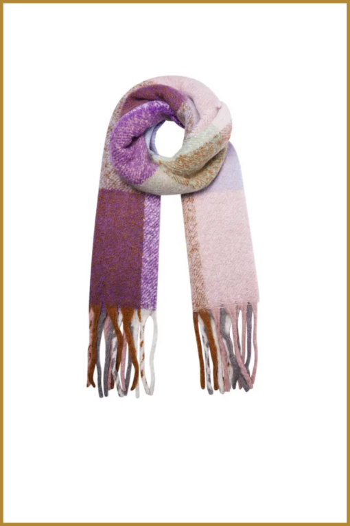 INUZ -  Multikleuren wintersjaal met franjes bruin -YEH240005