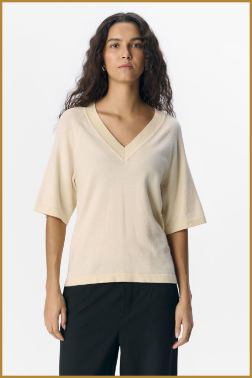 OBJECT- OBJTHESS 2/4 LO V-NECK KNIT TOP NOOS-OBJ250021
