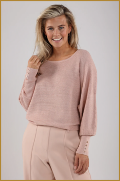 NUKUS-Batwing pullover lurex  roze-NUK25058