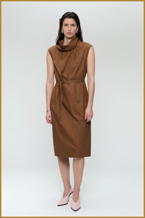 JL- Dress poplin cotton blend brown-JAN250013
