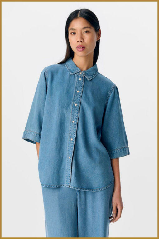 OBJECT-objframe 2/4 denim top-OBJ250031