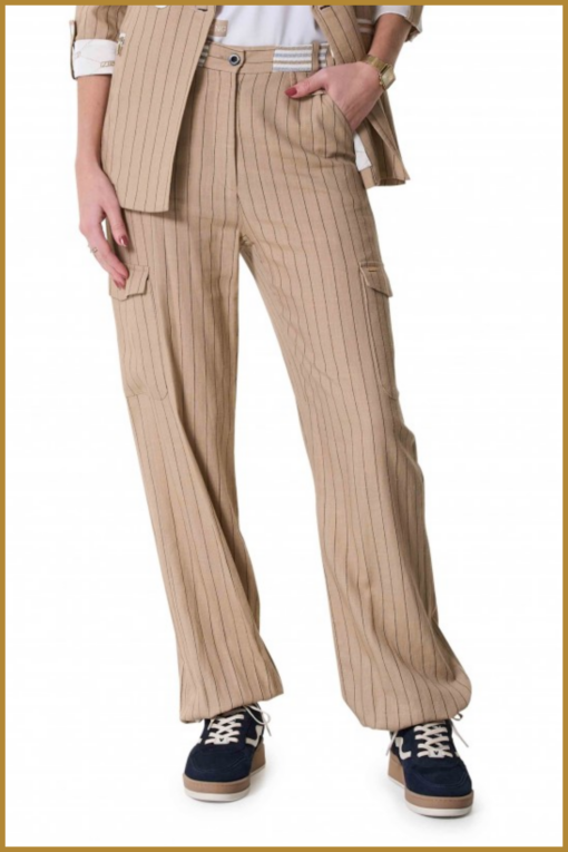 ZIP73- Cargo Wide Leg Pinstripe Caramel-ZIP250006