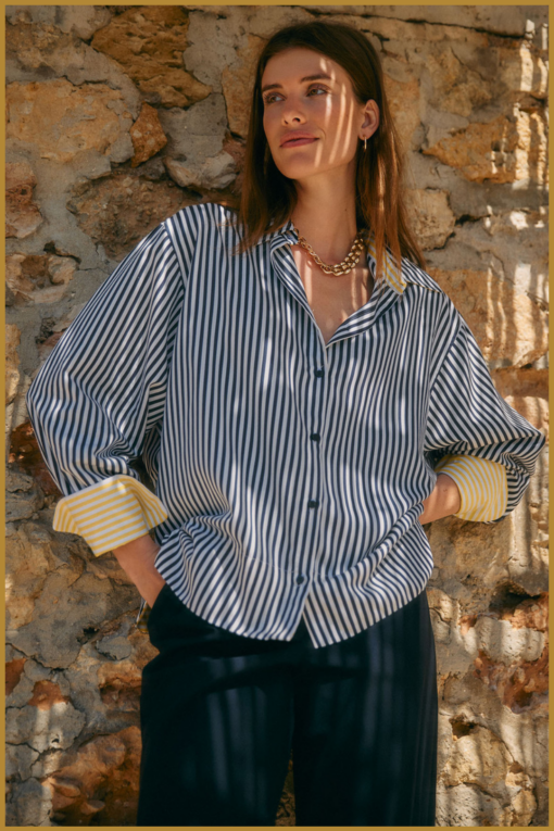 STUDIO ANNELOES- Tamar stripe blouse ddark blue offwhite-STU250047