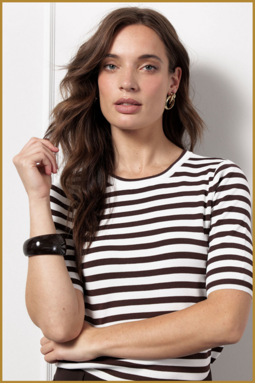 studio anneloes Shirt korte mouw Luna SSL Stripe bruin – brown stripe top