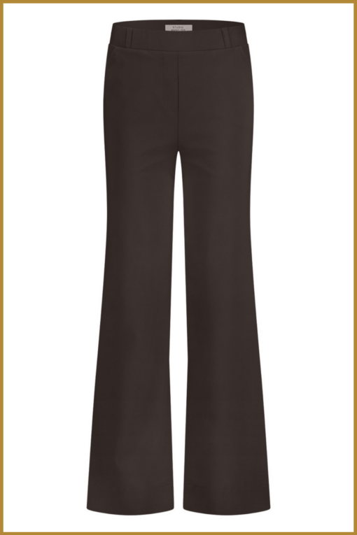 studio anneloes Lexie bonded trousers espresso – wide fit bonded travelstof broek in espresso bruin