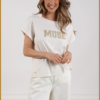 Nukus Lou shirt off white gold – dames T-shirt met goudaccenten