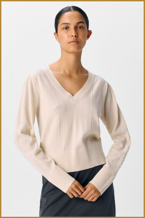 OBJECT- OBJLUNA L/S RE V-NECK KNIT DIV sand-OBJ250044