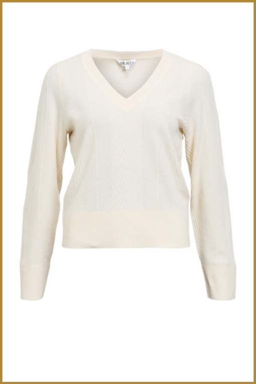 OBJECT- OBJLUNA L/S RE V-NECK KNIT DIV sand-OBJ250044 - Afbeelding 2