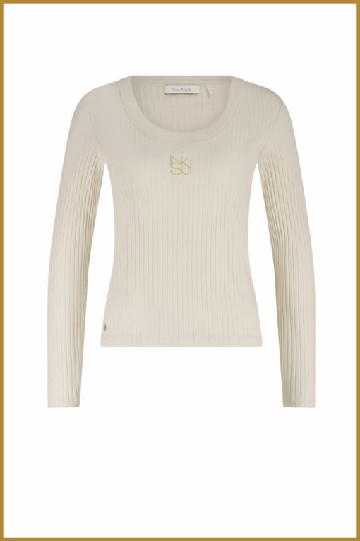 Nukus-Lilia top ls rib of white-NUK250106 - Afbeelding 2