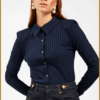 AAIKO top Vigo Vis blauw – gestreepte dames blouse met kraag