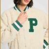 POM Amsterdam Jacket Teddy Baseball Ecru – dames jack van teddy in ecru met varsity patch