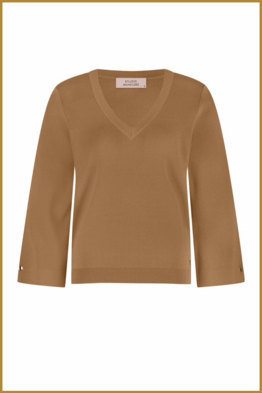 STUDIO ANNELOES Linay 3/4 sleeve pullovercaramel-STU250072 - Afbeelding 2