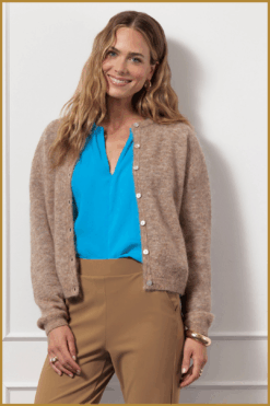Studio Anneloes Bibi Mohair vest cardigan latte – dames vest in beige