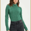 POM Amsterdam Turtleneck Glitter Pine Green – dames top met col en glans